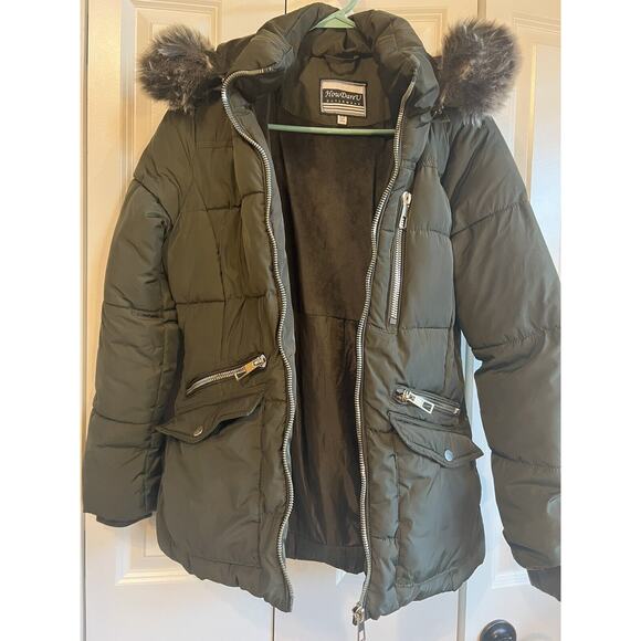 Quilted Coat Parka Moss Green with Faux Fur Trim Detachable Hood--Womens M - Picture 10 of 14
